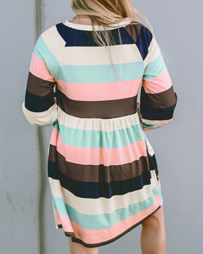 Stripe Long Puff Sleeve Dress