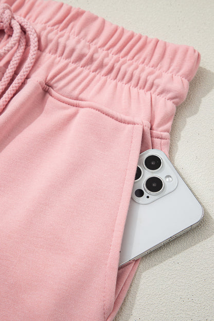 Solid Tee & Wide Leg Raw Hem Pants Set