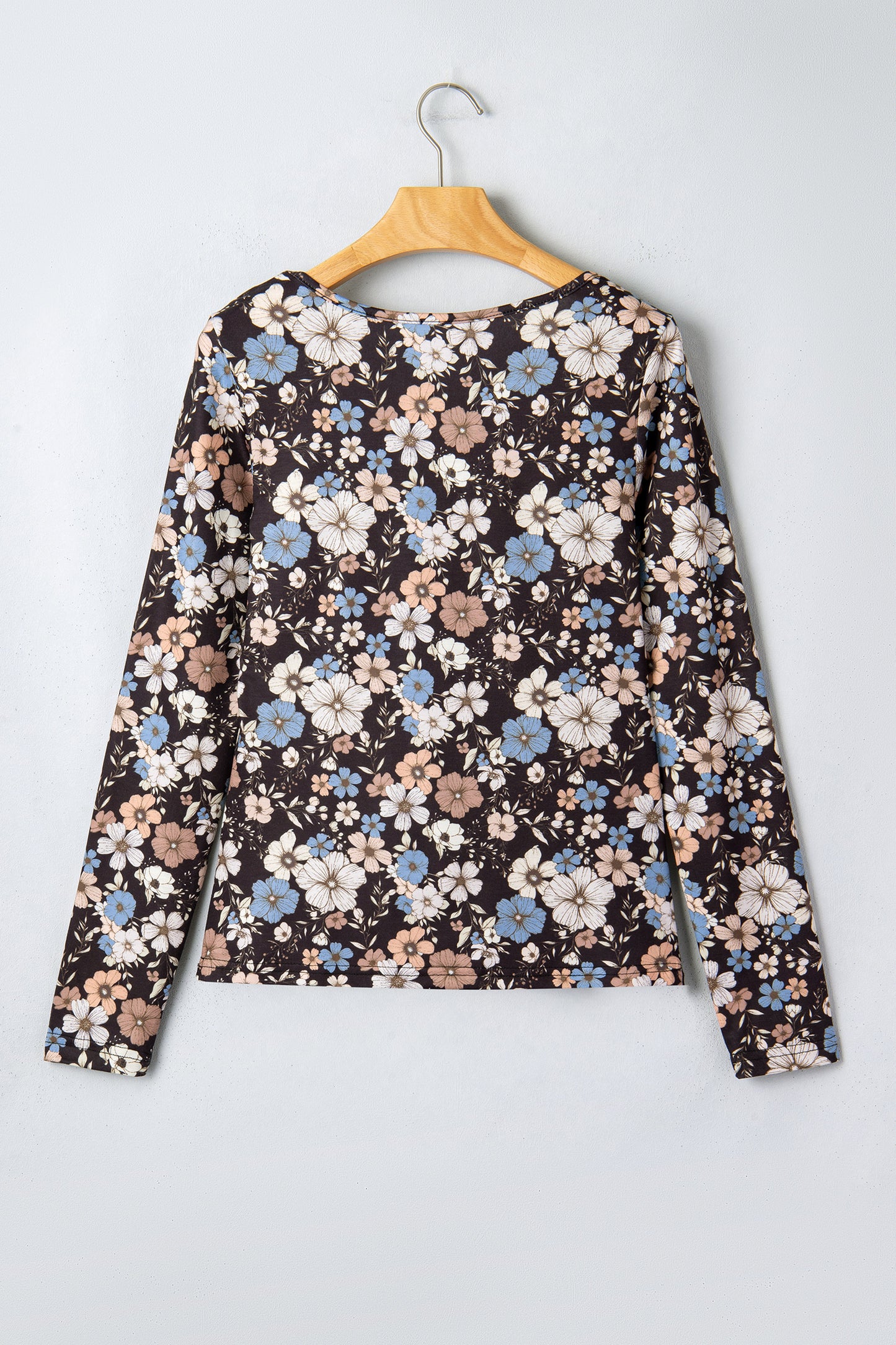 Leopard & Floral Square Neck Long Sleeve T-Shirt