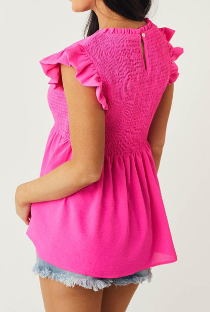 Ruffle Sleeve Smocked Peplum Top