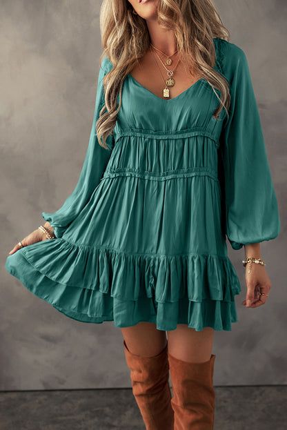 Ruffle Puff Sleeve Mini Dress