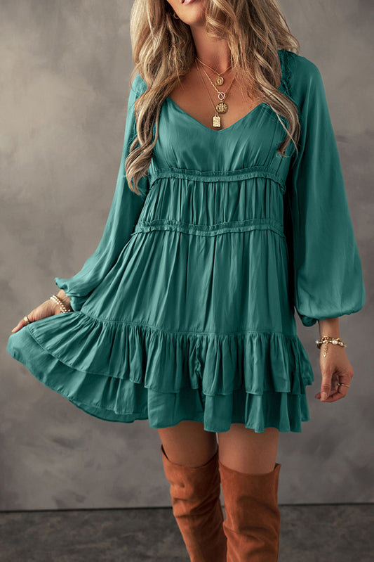 Ruffle Puff Sleeve Mini Dress