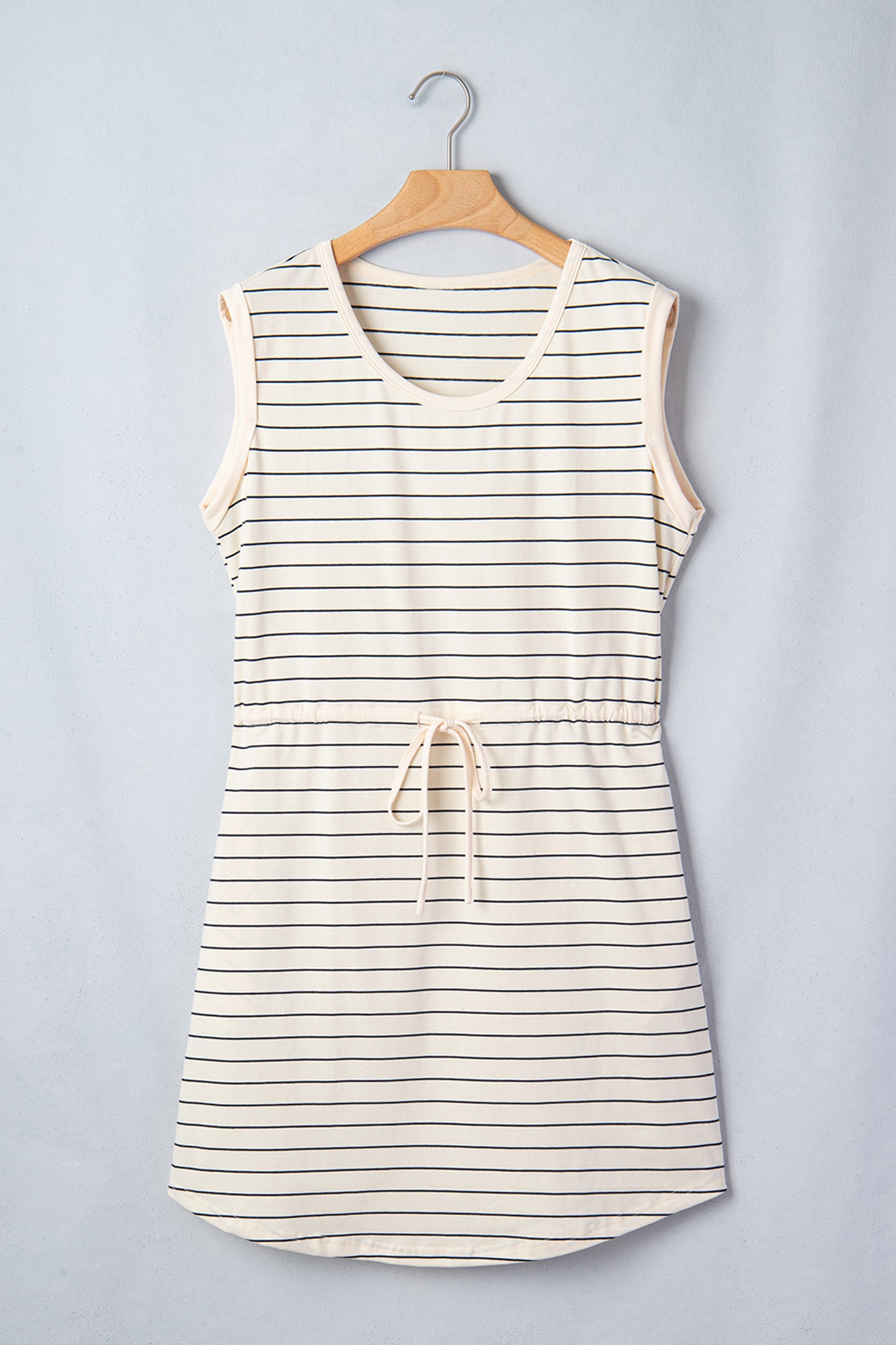 Stripe Drawstring Waist Pocketed Mini Dress