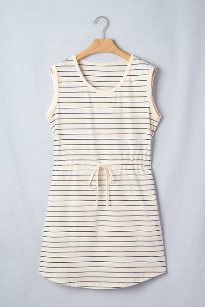 Stripe Drawstring Waist Pocketed Mini Dress