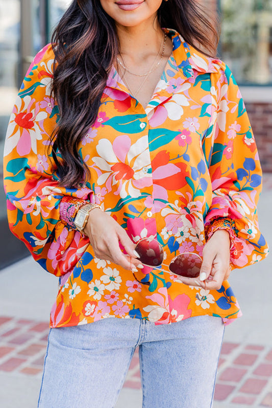 Floral Balloon Sleeve Buttoned Shirt