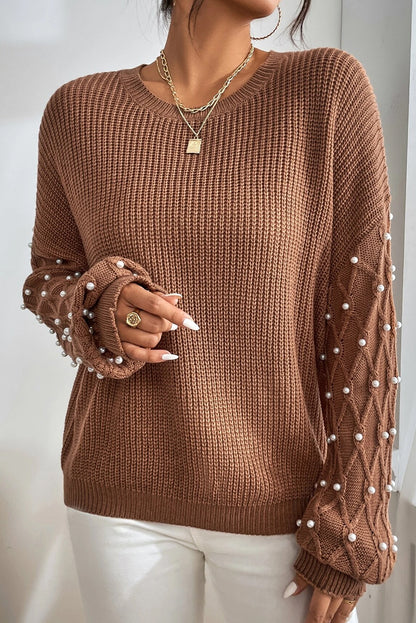 Pearl Beaded Round Neck Sweater