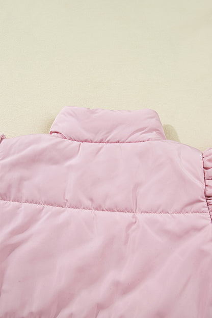 Solid Flutter Sleeve Snap Button Puffer Vest