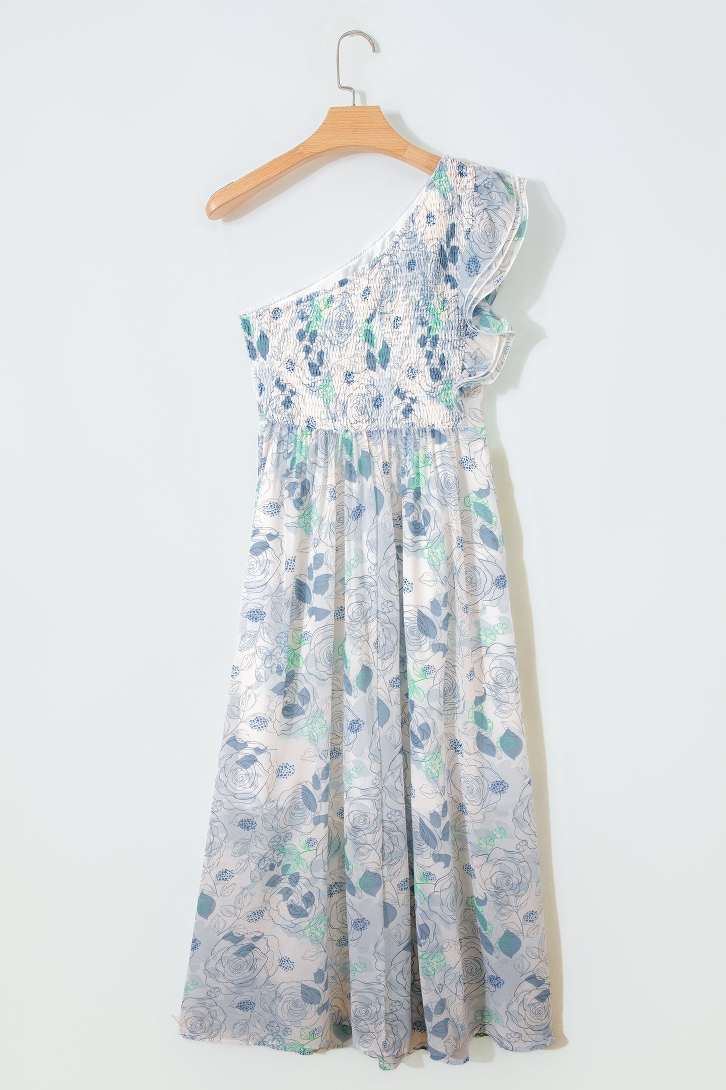Floral Ruffle One Shoulder Maxi Dress