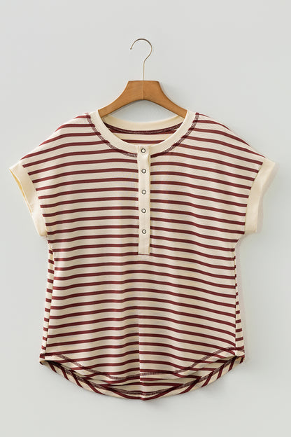 Stripe Half Buttoned Short Sleeve Top