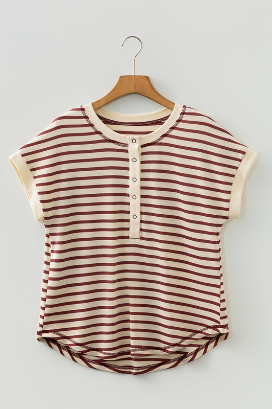 Stripe Half Buttoned Short Sleeve Top
