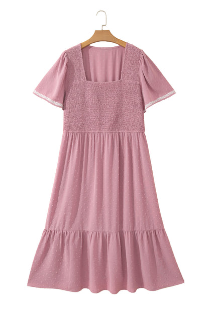 Plus Size Swiss Dot Smocked Flowy Midi Dress