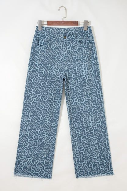 Leopard Frayed Edge High Waist Wide Leg Jeans