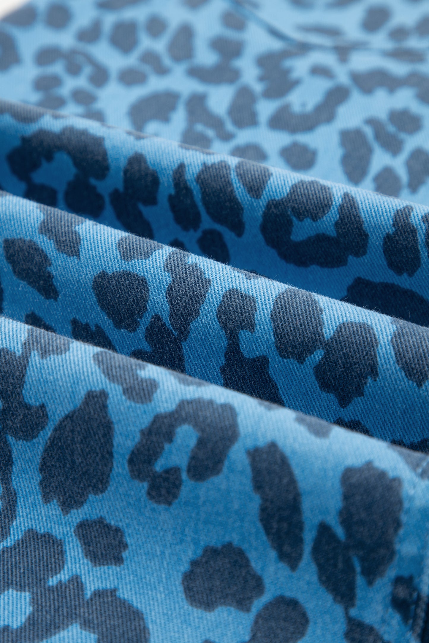 Leopard Denim Frayed Hem Midi Skirt