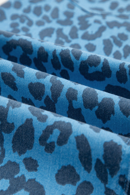 Leopard Denim Frayed Hem Midi Skirt