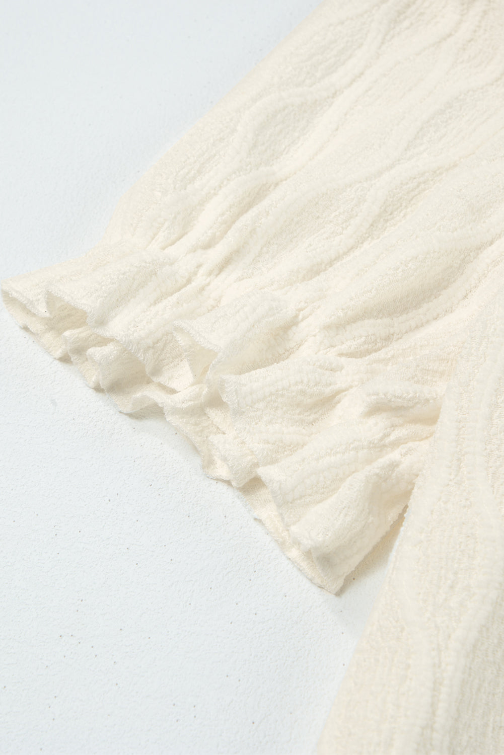 Solid Textured Notched Neck Puff Sleeve Blouse