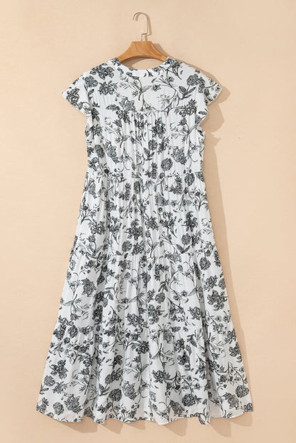 Plus Size Floral Ruffle Sleeve Midi Dress