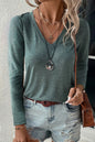 Solid Long Sleeve V-Neck Top