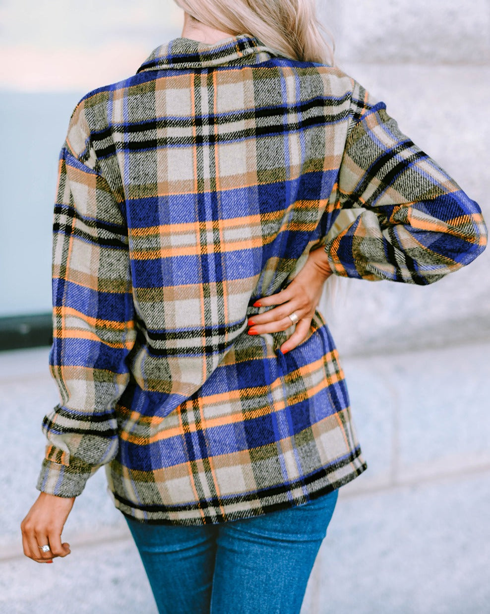 Plaid Button Front Pocketed Shacket