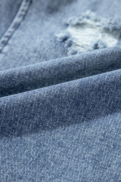 Solid Denim Distressed Bib Pocket Wide Leg Overall