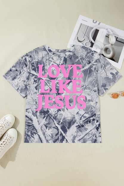 Plus Size Woodland Camo LOVE LIKE JESUS T-Shirt