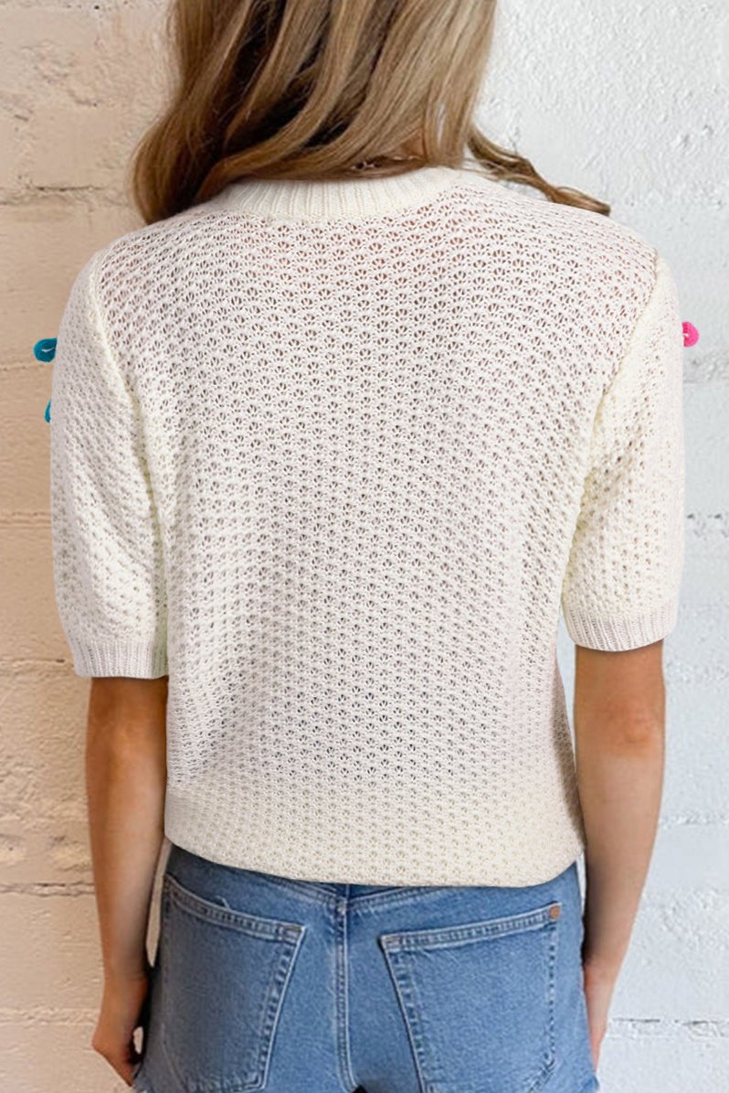 Bow Short Sleeve Knit Sweater