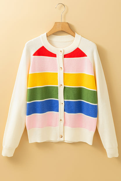 Stripe Colorblock Buttoned Sweater Cardigan