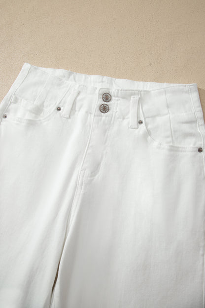 Denim 2-Button High Waist Wide Leg Jeans