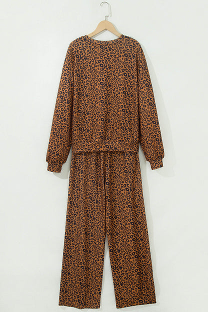 Leopard Long Sleeve Top & Drawstring Pants Set