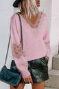 Hollowed Lace V-Neck Sweater