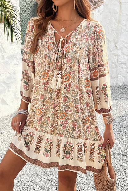 Floral Tassel Tie Mini Dress