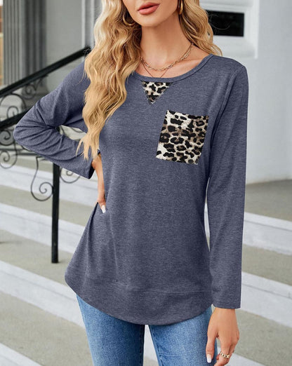 Leopard Pocketed Long Sleeve Top