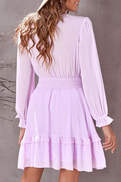 Bow V-Neck Lantern Sleeve Dress