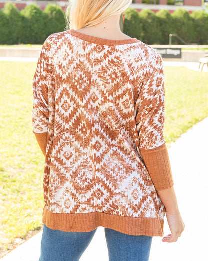 Aztec 3/4 Batwing Sleeve Blouse