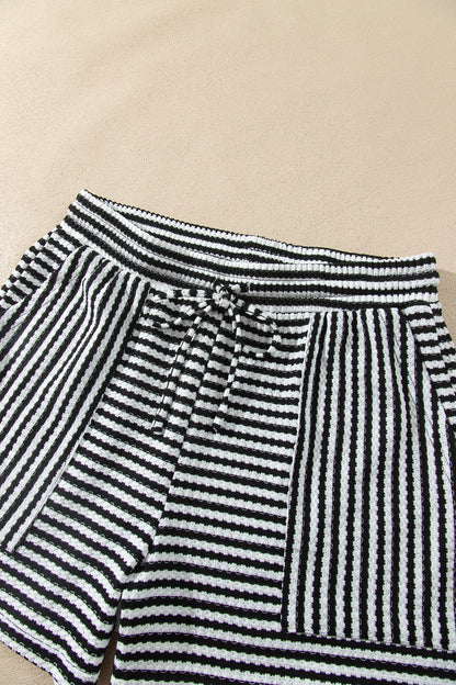 Stripe Long Sleeve Textured Knit Top & Shorts Set