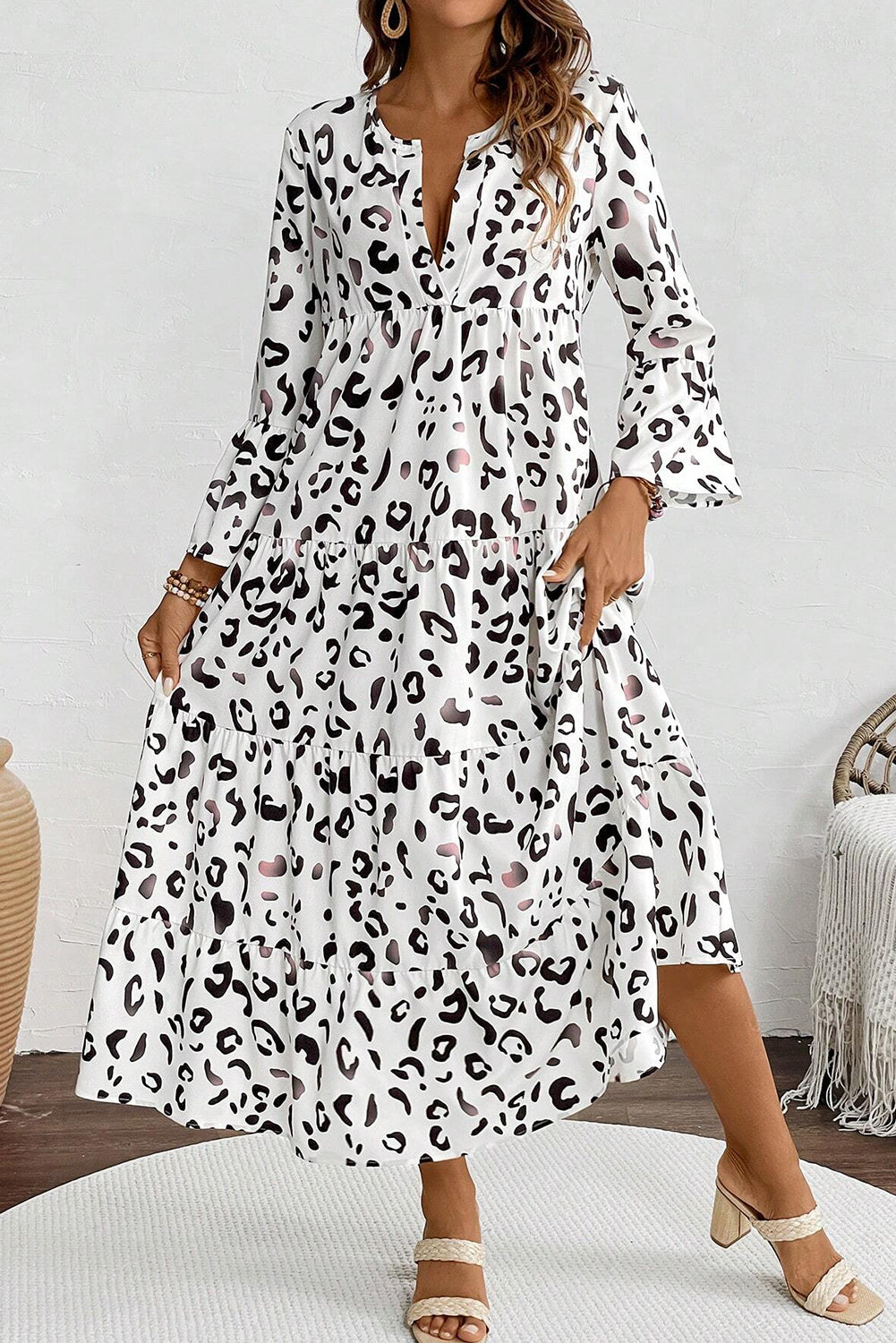 Leopard Notch V-Neck Maxi Dress