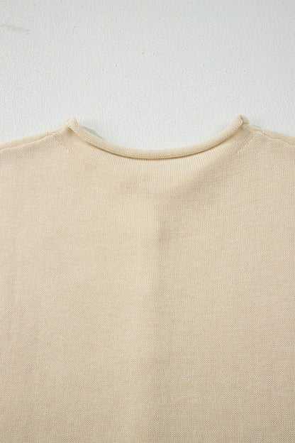 Solid Button-Front Rolled Hem Sweater Top