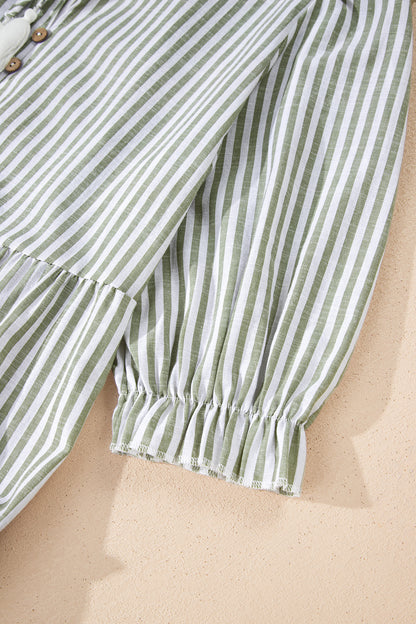 Stripe Tassel Tie-Neck Ruffle Tiered Dress