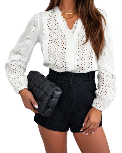 Eyelet Lace Puff Sleeve Blouse