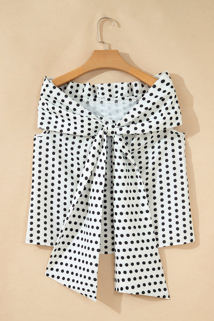 Polka Dot Off Shoulder Bow Knot Sleeve Blouse