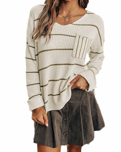 Stripe Chest Pocket V-Neck Sweater