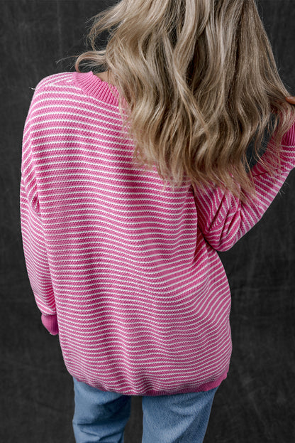 Stripe Drop Shoulder V-Neck Sweater