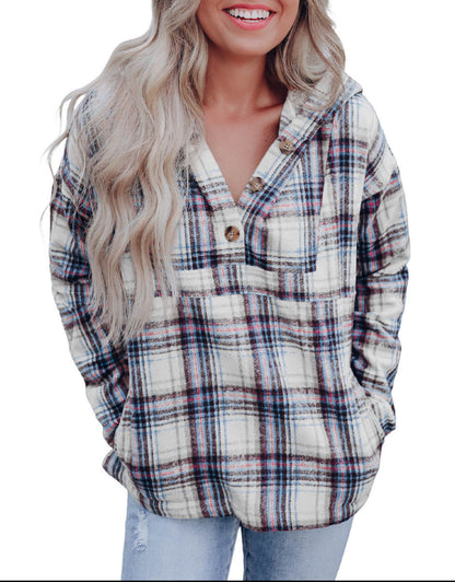 Plaid Pocketed Pullover Hoodie