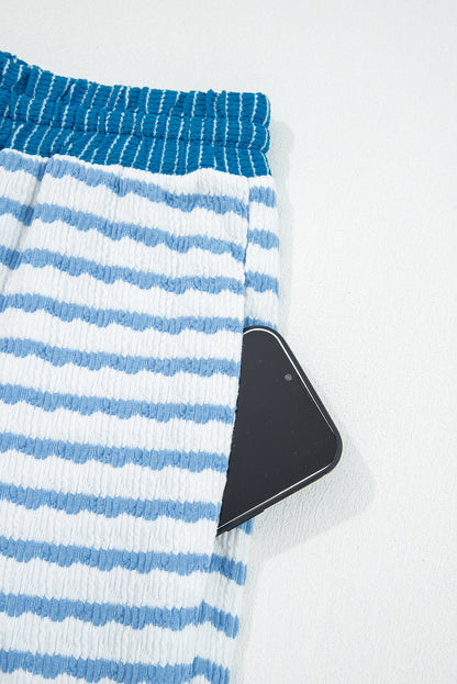 Stripe Collared Top and Drawstring Pants Set