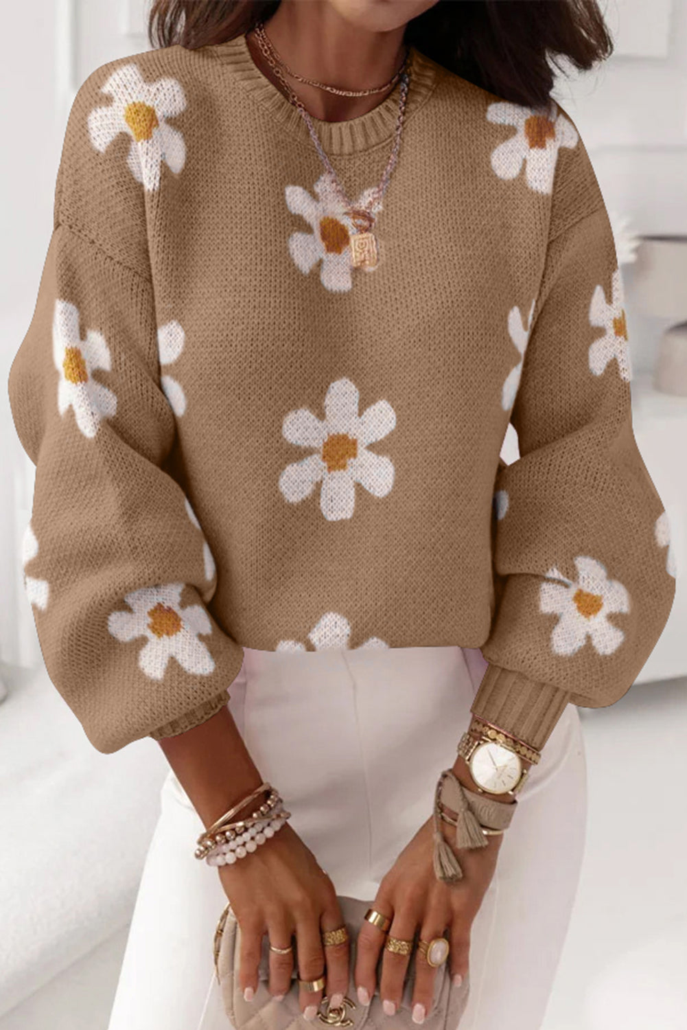 Floral Drop Shoulder Crewneck Sweater