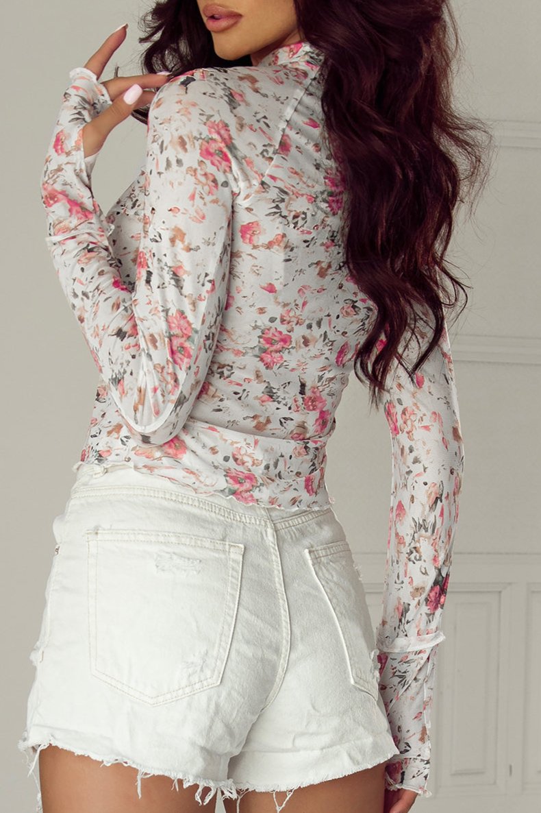 Floral Long Sleeve Mesh Blouse