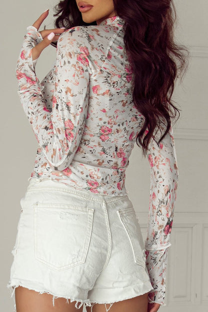 Floral Long Sleeve Mesh Blouse