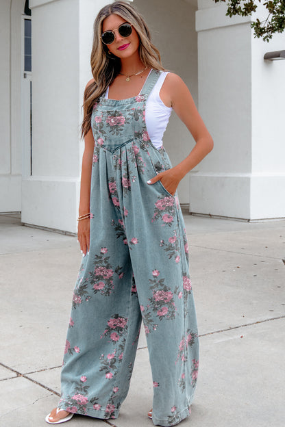 Floral Pleated High Waist Wide Leg Jumpsuit