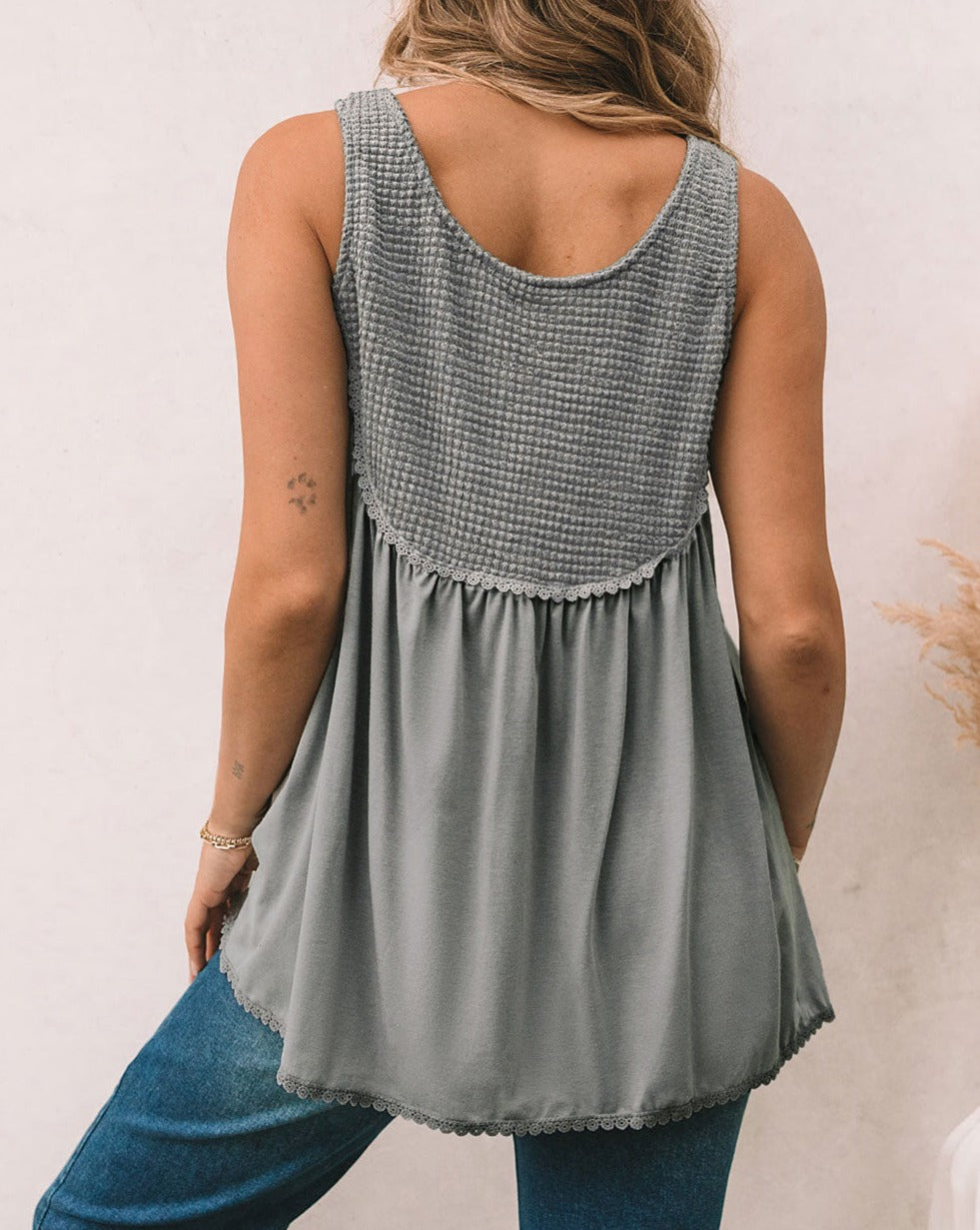 Waffle Knit Babydoll Tank Top