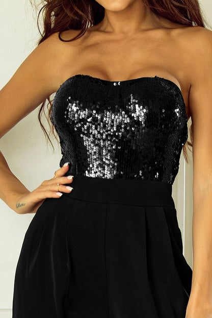 Sequin Strapless Wide Leg Jumpsuit