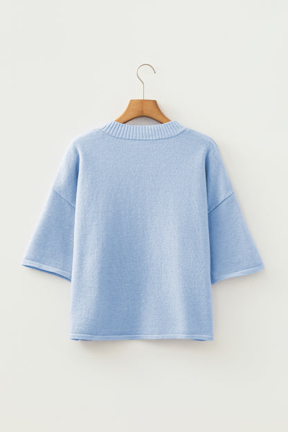 Solid 3/4 Sleeve Boxy Button-Down Cardigan